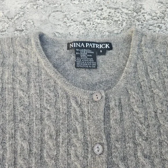 Nina Patrick Women Cardigan Sweater Button Front Gray Lamp Wool Size S - Picture 7 of 9